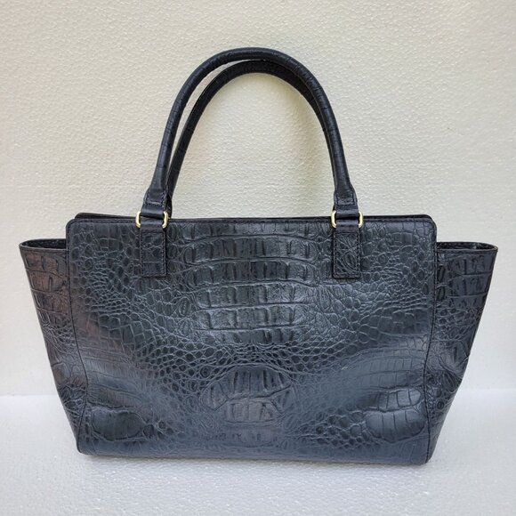 Kate Spade New York Orchard Valley Croc Kelsey Black Leather Tote Bag With Gold - Picture 2 of 16